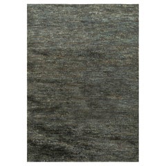 Hand-Knotted Wool Rug in Deep Charcoal and Forest Green, Subtle Geometric Design