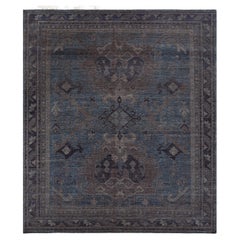 Handgeknüpfter Wollteppich in Indigoblau und Marineblau, geometrisches Vintage-Design