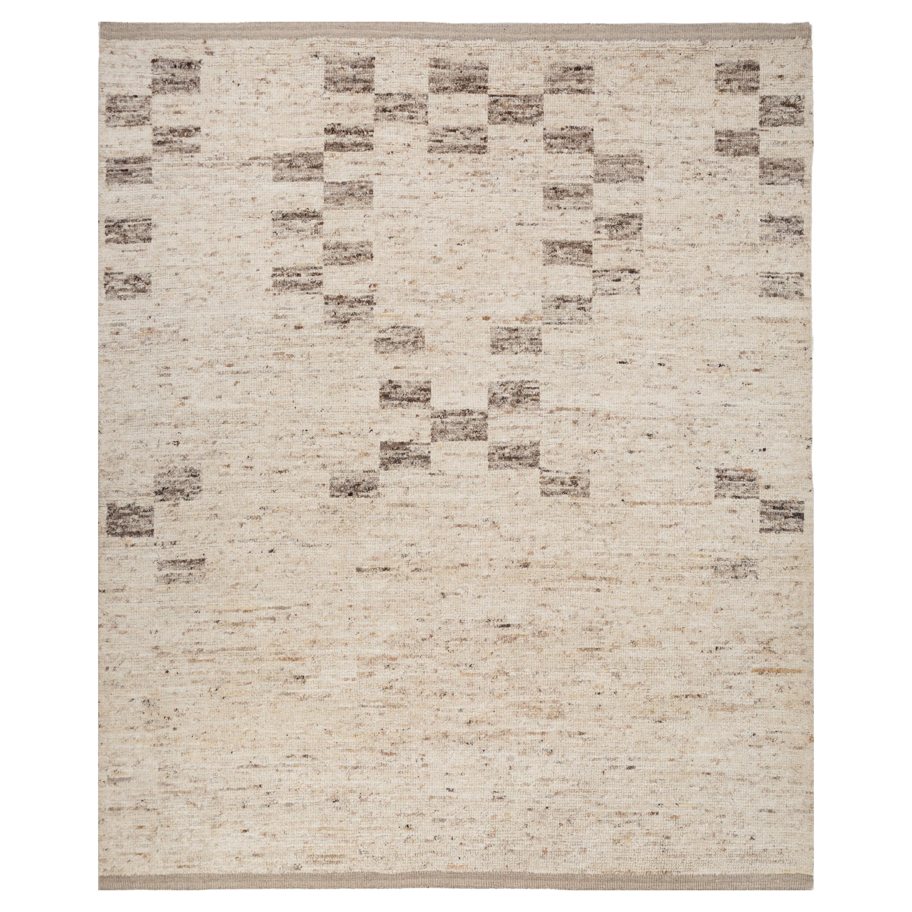 Alfombra de Lana Anudada a Mano en Marfil Natural y Visón, Patrón de Textura Orgánica