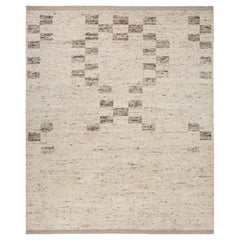 Hand-Knotted Wool Rug in Natural Ivory and Mink, Organic Textured Pattern