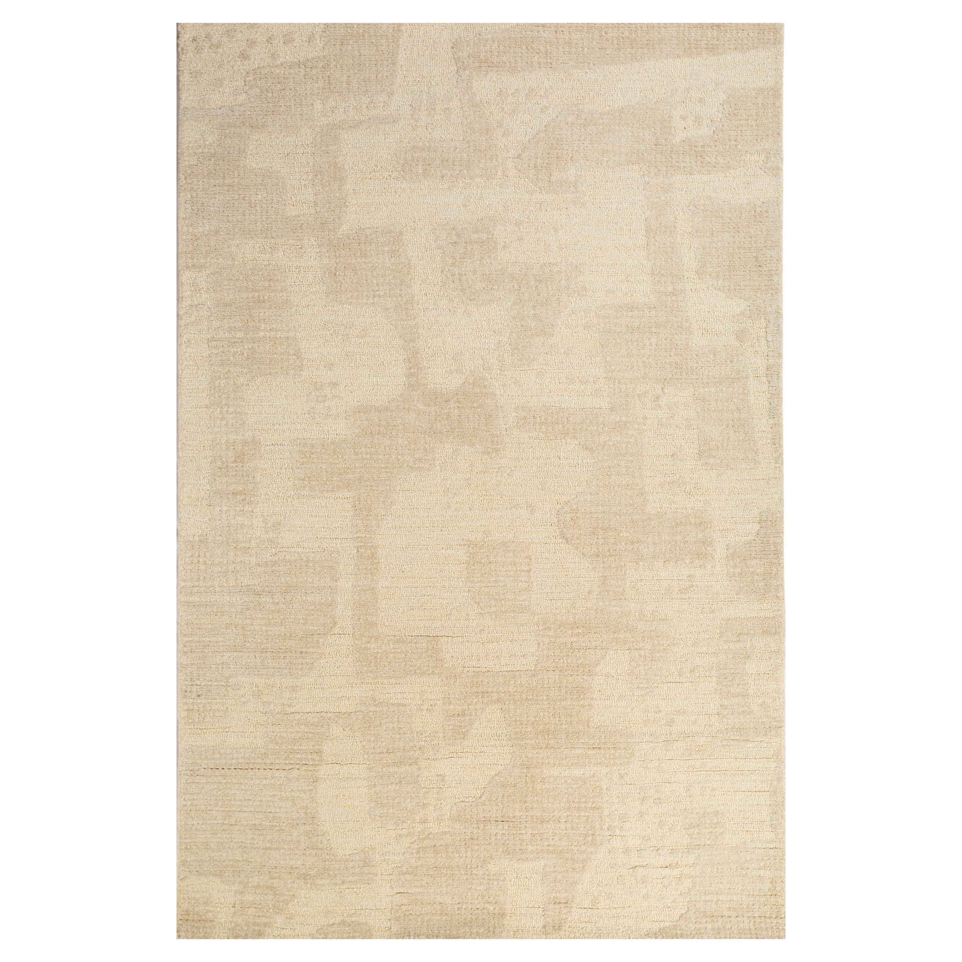 Alfombra de Lana Anudada a Mano en Blanco Invierno y Blanco Nieve, Elegante Diseño Minimalista en venta