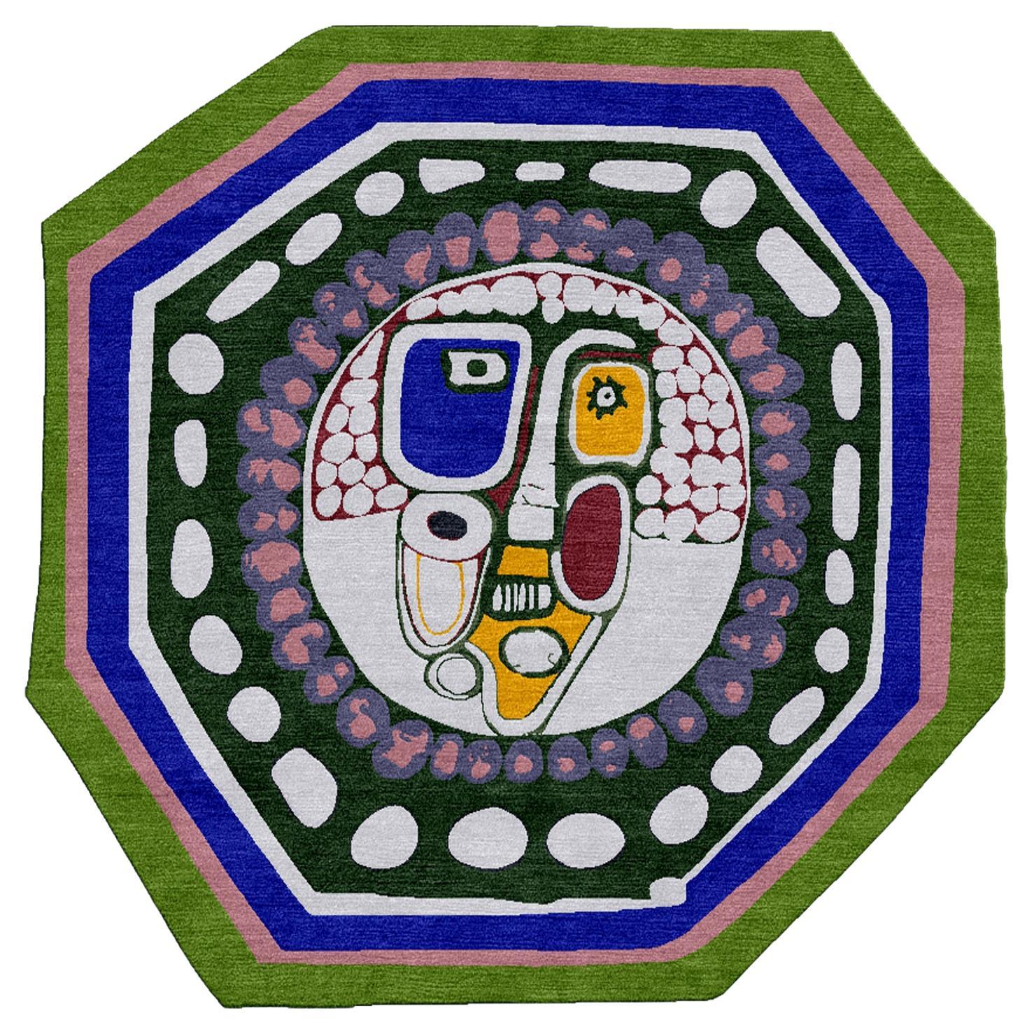 Hand-knotted wool rug "Octagon Girl" by Luis Fernando Benedit