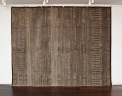 Hand-Knotted Wool Rug with Geometric Stripe Design in Brown and Ivory, 8x10