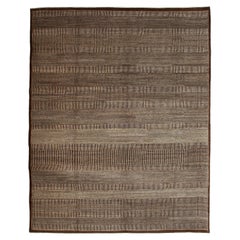 Handgeknüpfter Wollteppich mit geometrischem Streifenmuster in Braun und Elfenbein, 8 x 10
