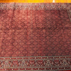 Tapis Bijar en laine et soie, noué à la main, motif Herati rouge, 10'x13'1", grand format