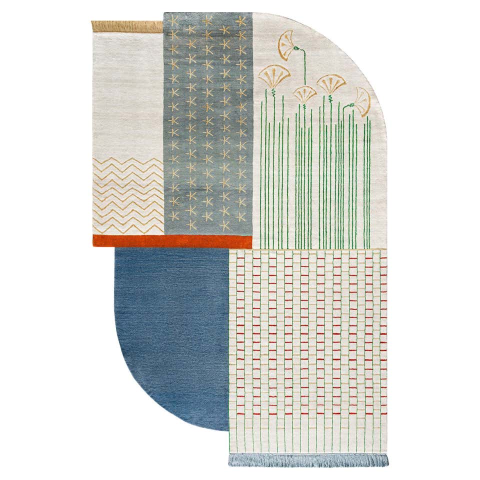 Unique Wool and Bamboo Silk Hand-Knotted Cut-Out Rug with Lotus Flower ...