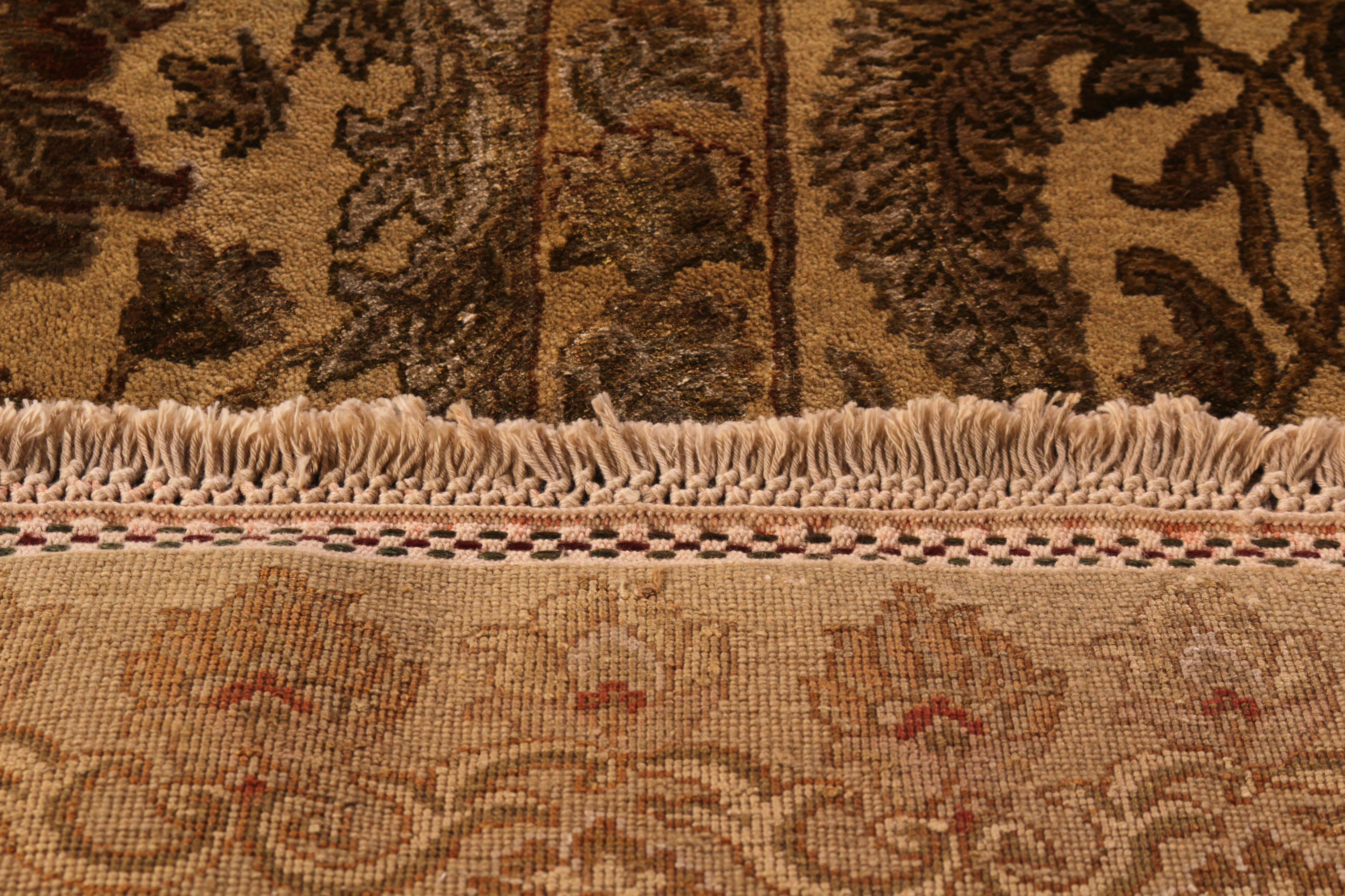 Late 20th Century Hand Knotted Wool Silk Tabriz Rug Beige Brown Shabby Chic Floral Rug