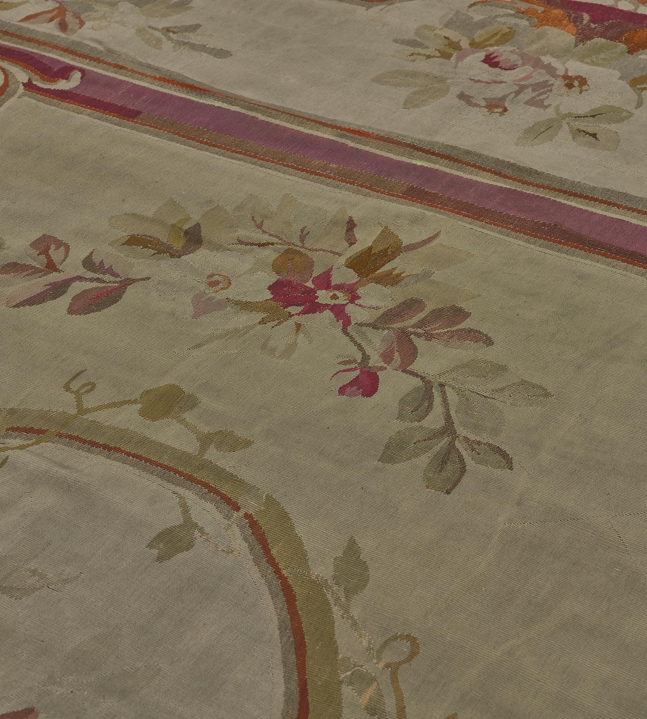 XIX secolo Tappeto Aubusson tradizionale rosso francese in lana annodato a mano in vendita