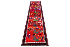 Hand-Knotted Wool Turkish Runner Contemporary Red Floral Design - 3' x 12'