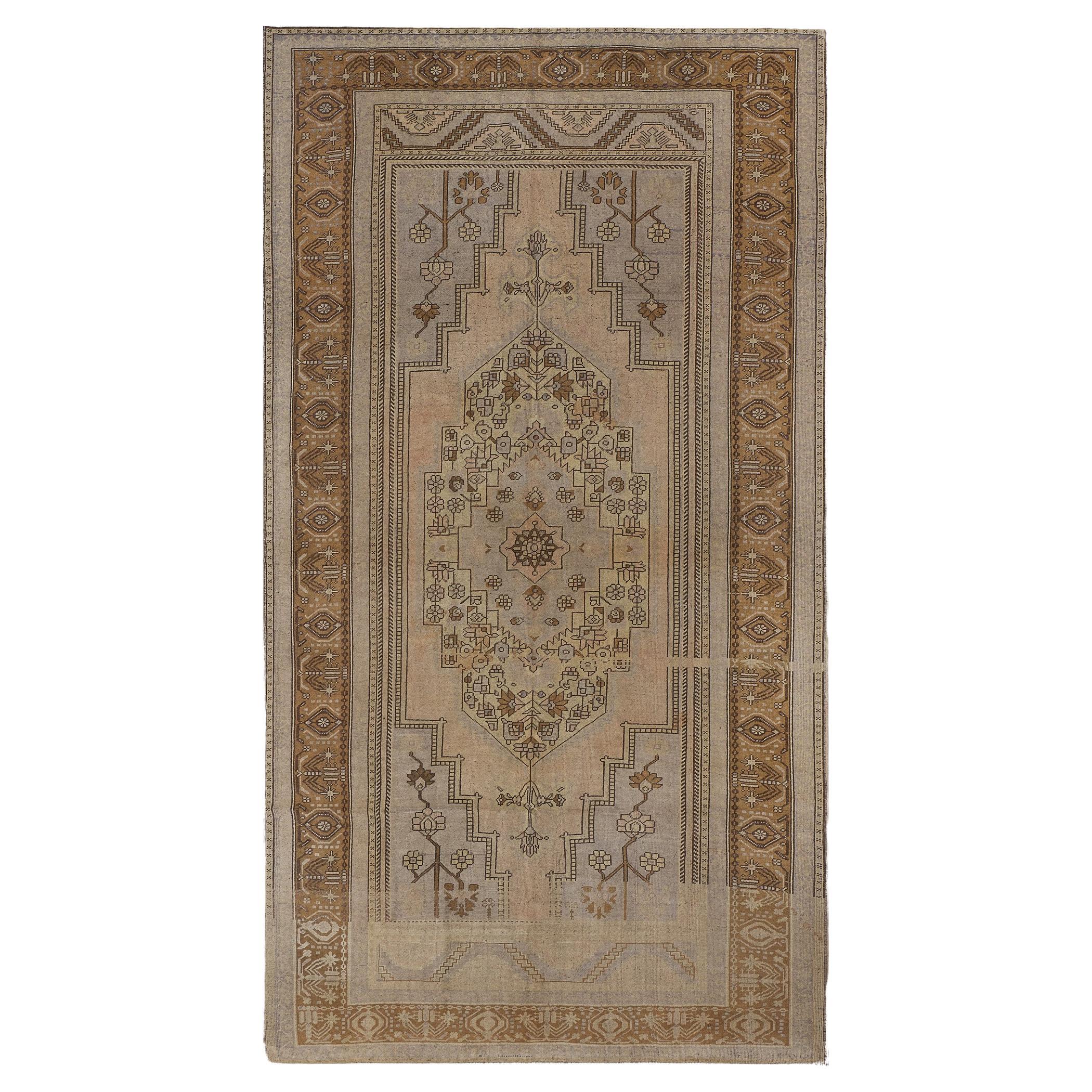 Hand-Knotted Wool Vintage Floral Authentic Turkish Rug For Sale