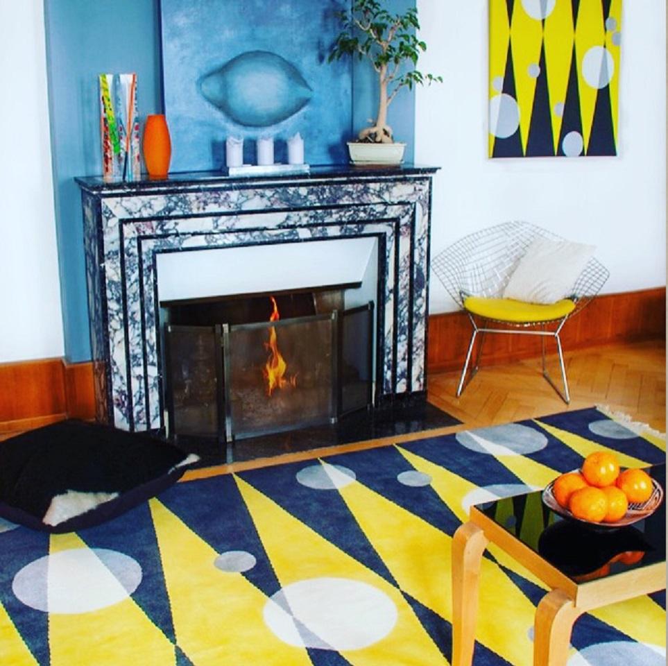 Modern Grey Yellow Wool Rug w/ Geometric Shapes by Cecilia Setterdahl for CarpetsCC For Sale