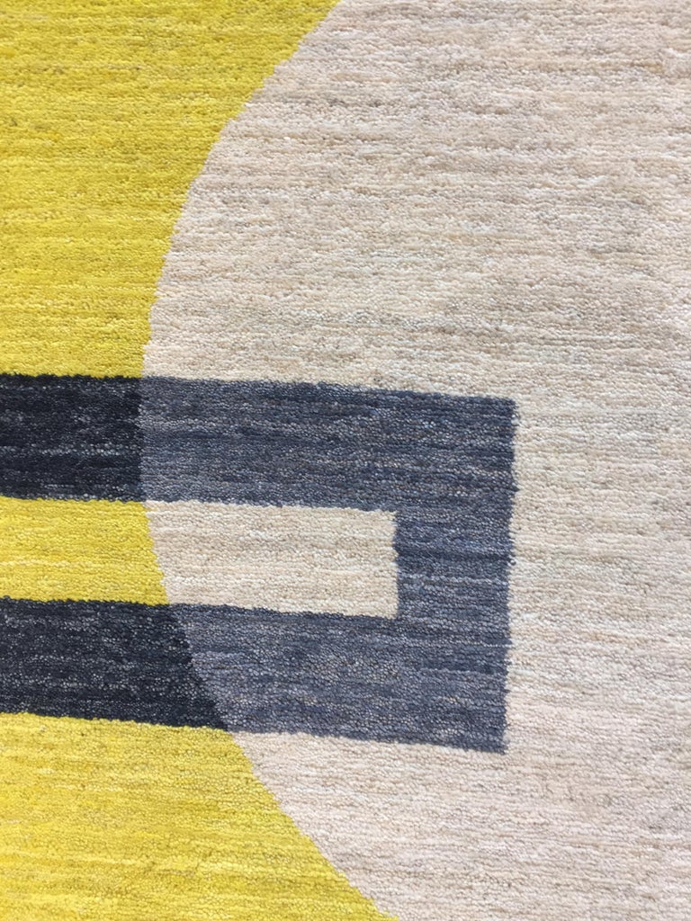 Yellow wool rug w/ white black design by Cecilia Setterdahl for Carpets