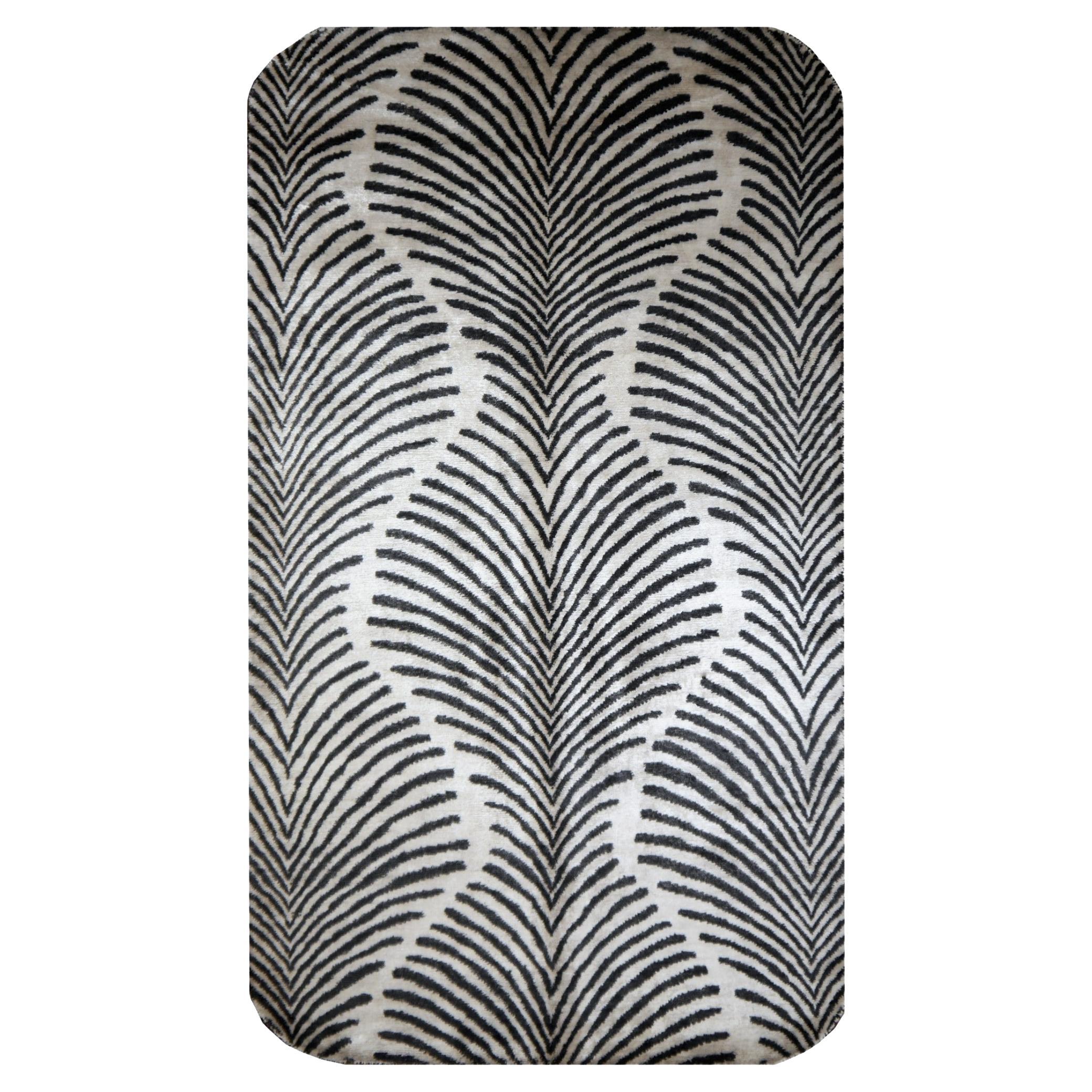 Hand Knotted Zebra Rugs in Style of Art Deco Djoharian Collection 7 x 4 ft For Sale