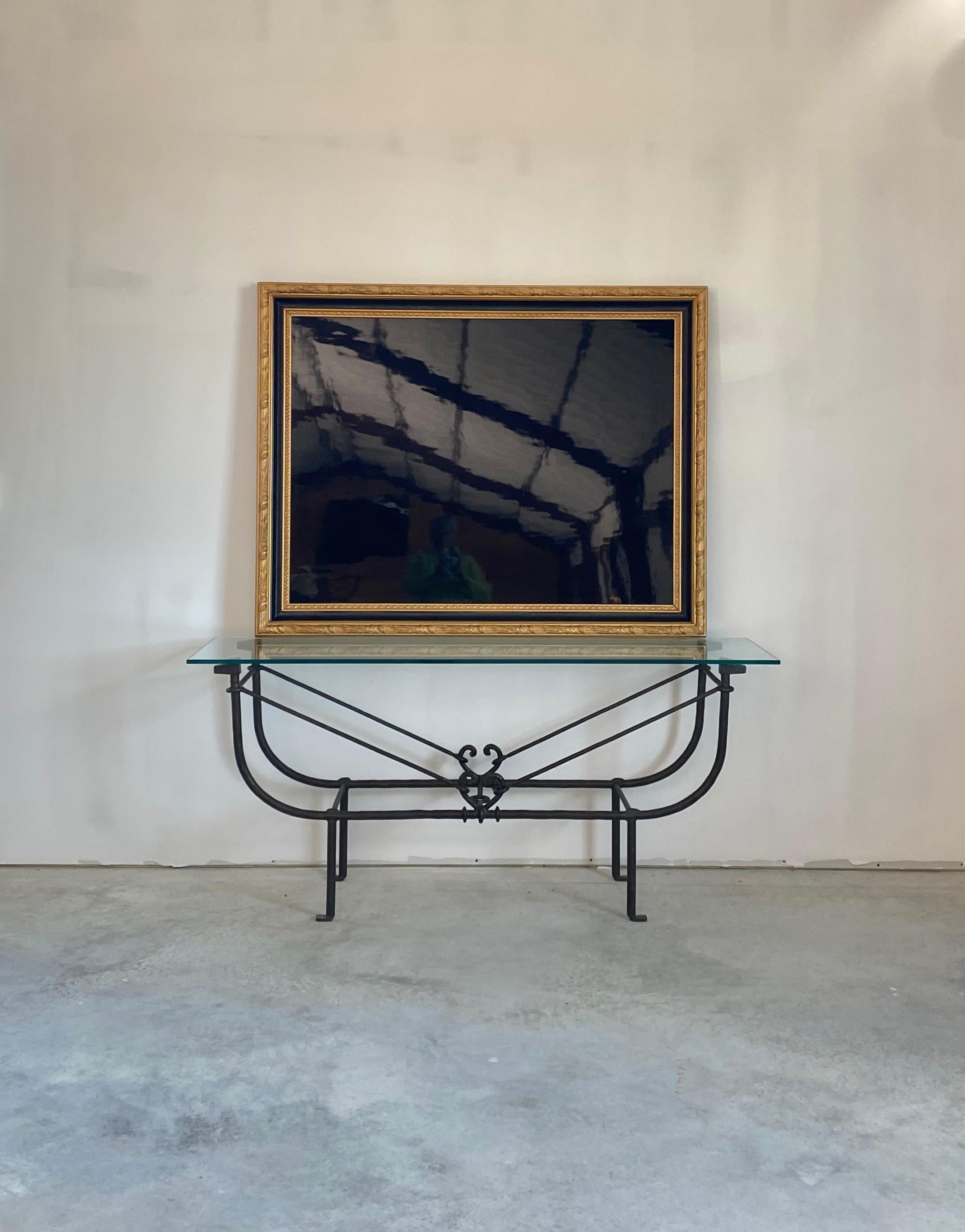 Handlackierter Klavierdeckel in vergoldetem Holzrahmen im Angebot 3