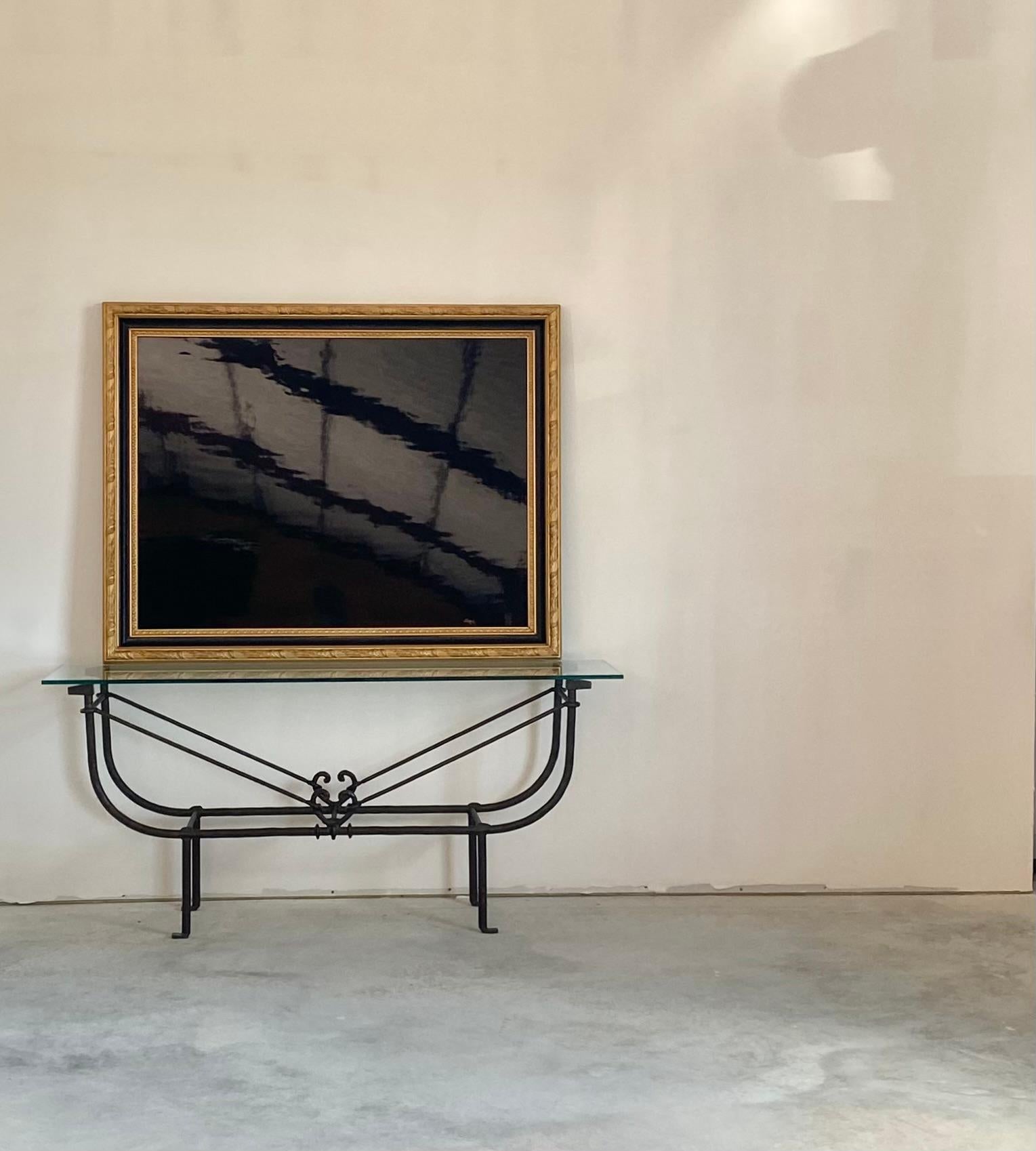 Handlackierter Klavierdeckel in vergoldetem Holzrahmen im Angebot 4