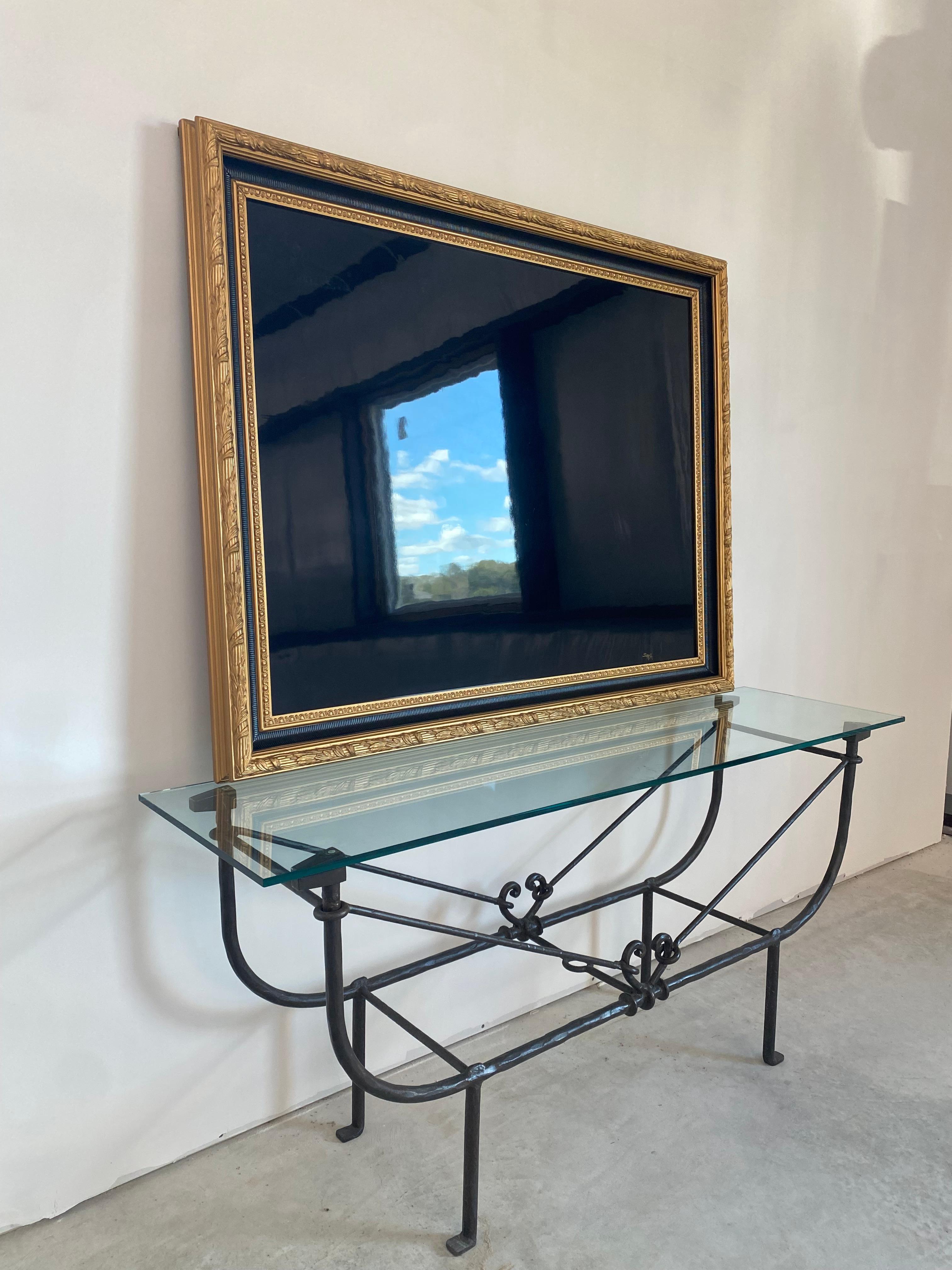 Handlackierter Klavierdeckel in vergoldetem Holzrahmen im Angebot 6