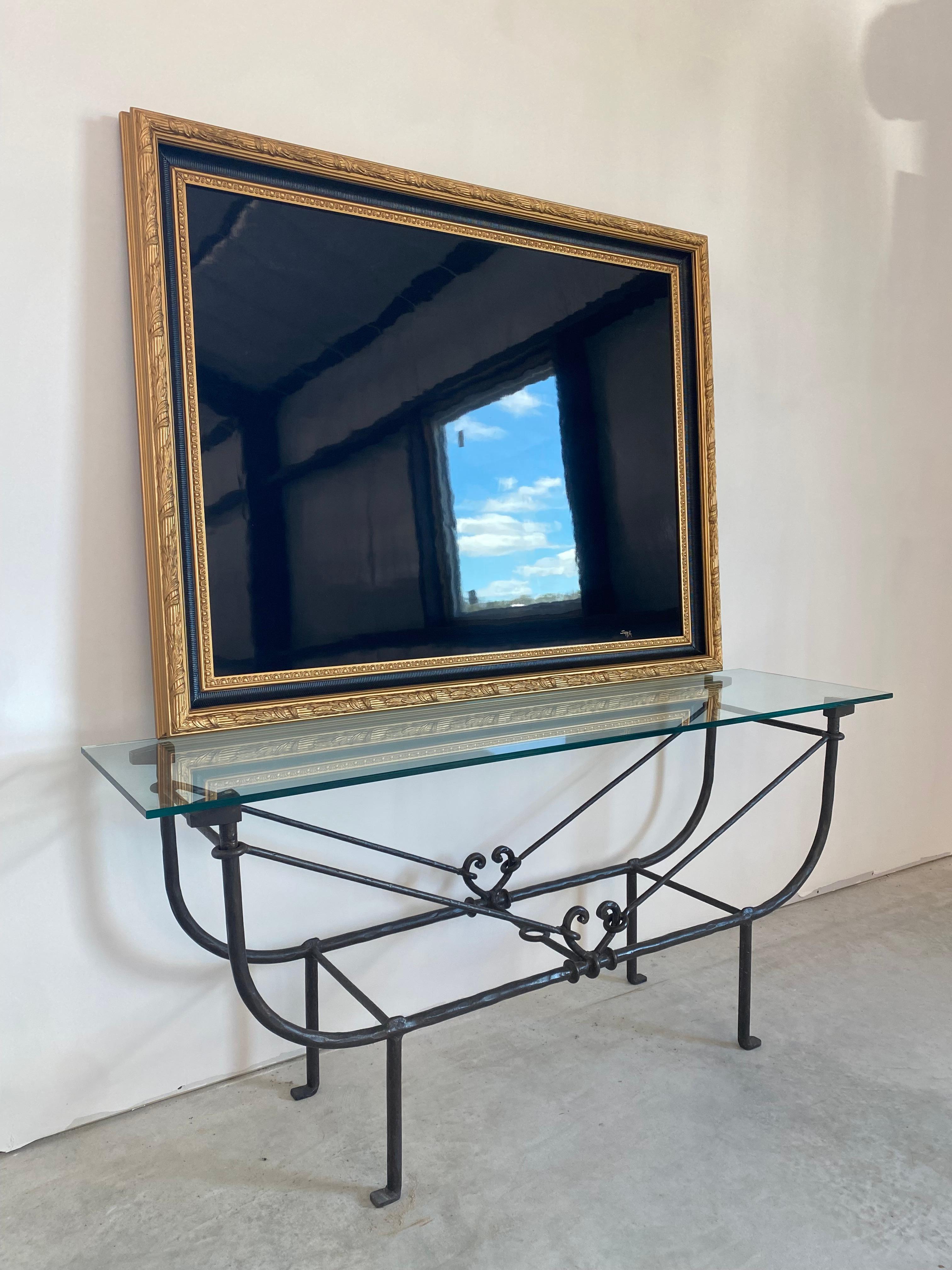 Handlackierter Klavierdeckel in vergoldetem Holzrahmen im Angebot 7