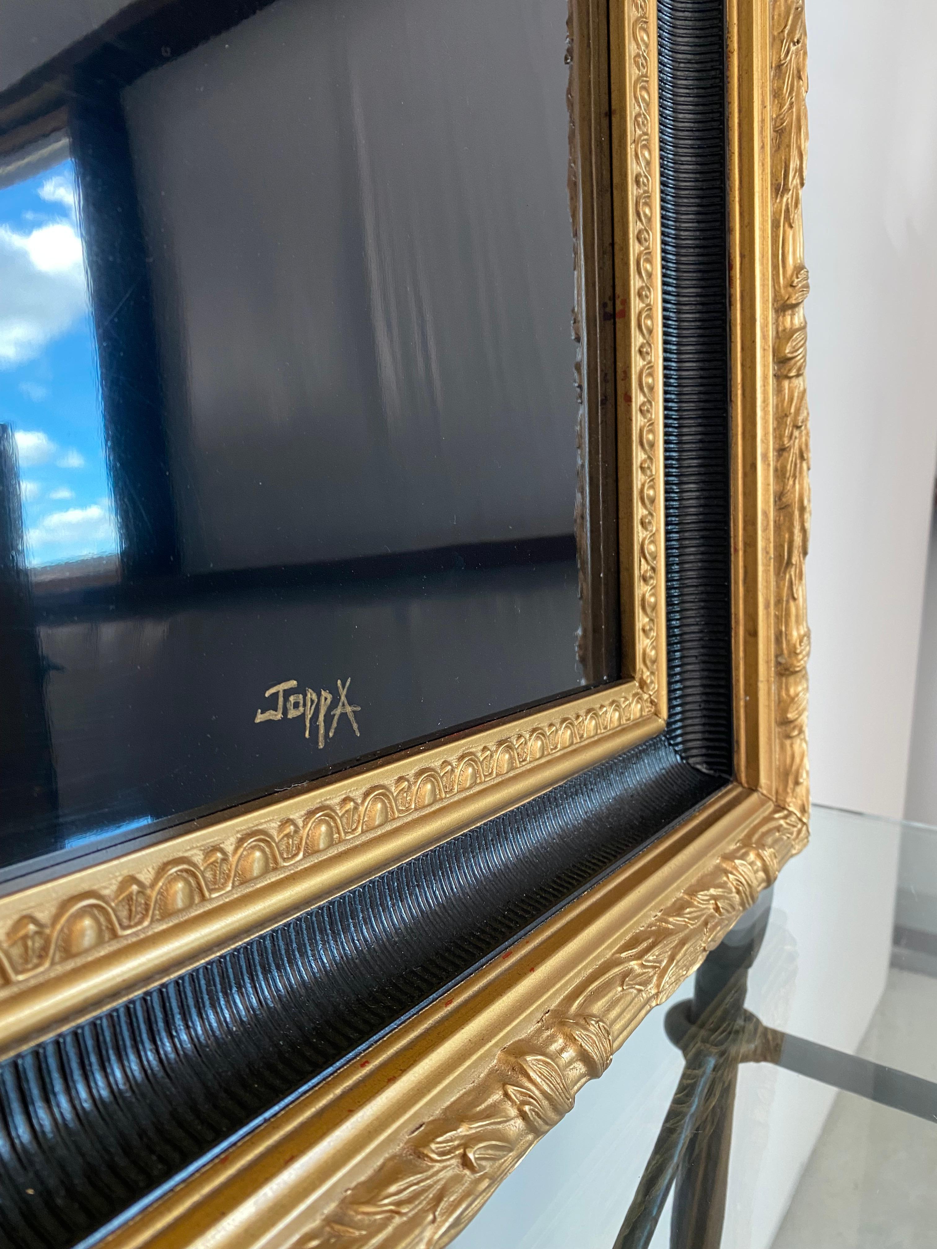 Handlackierter Klavierdeckel in vergoldetem Holzrahmen im Angebot 11