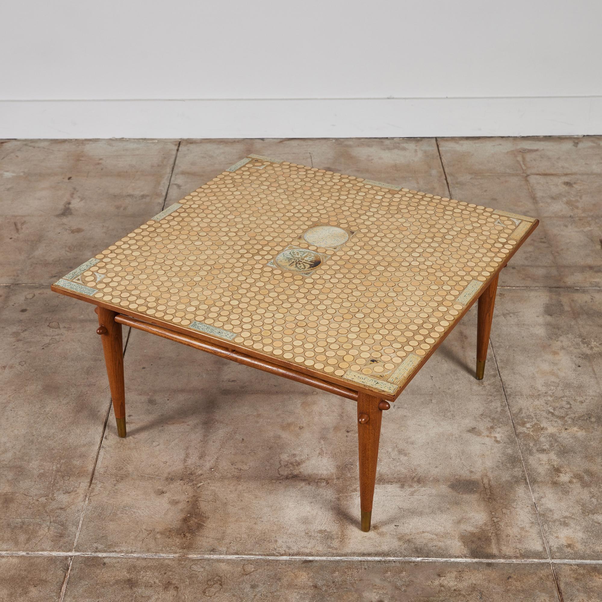 Hand Laid Mosaic Tile Coffee Table in the Style of Tue Poulsen In Excellent Condition In Los Angeles, CA