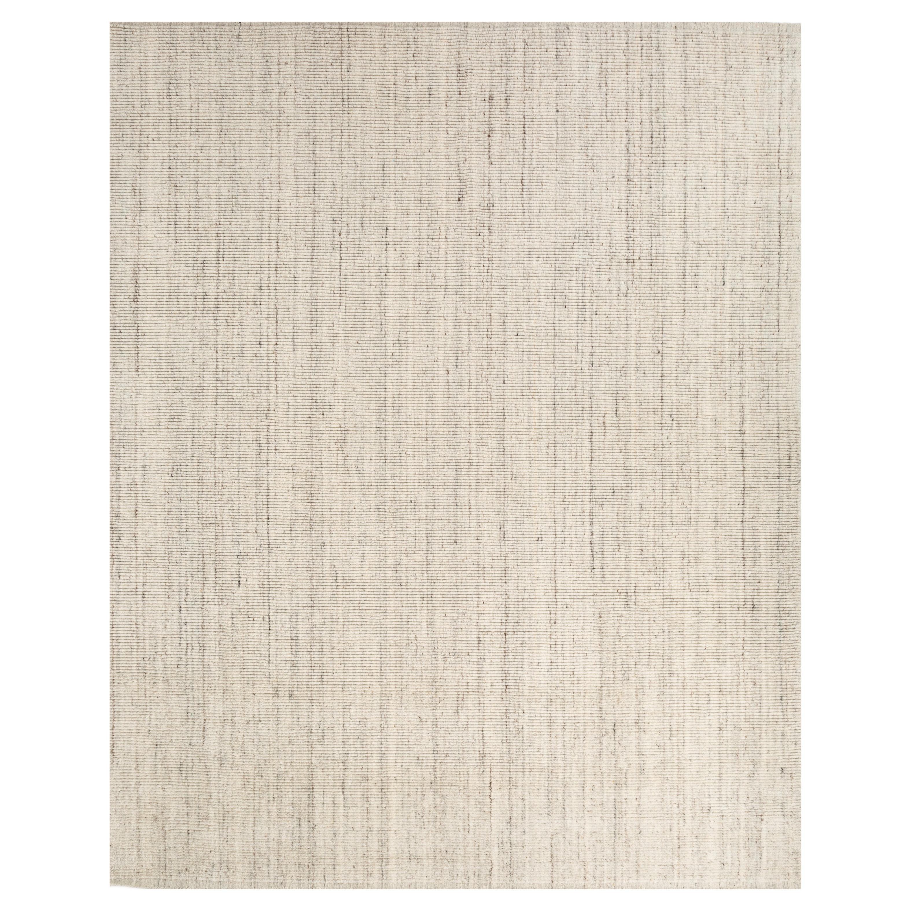 Alfombra de Lana Jaipur Tejida a Mano en Blanco Nieve, Elegante Diseño Minimalista Monocromático
