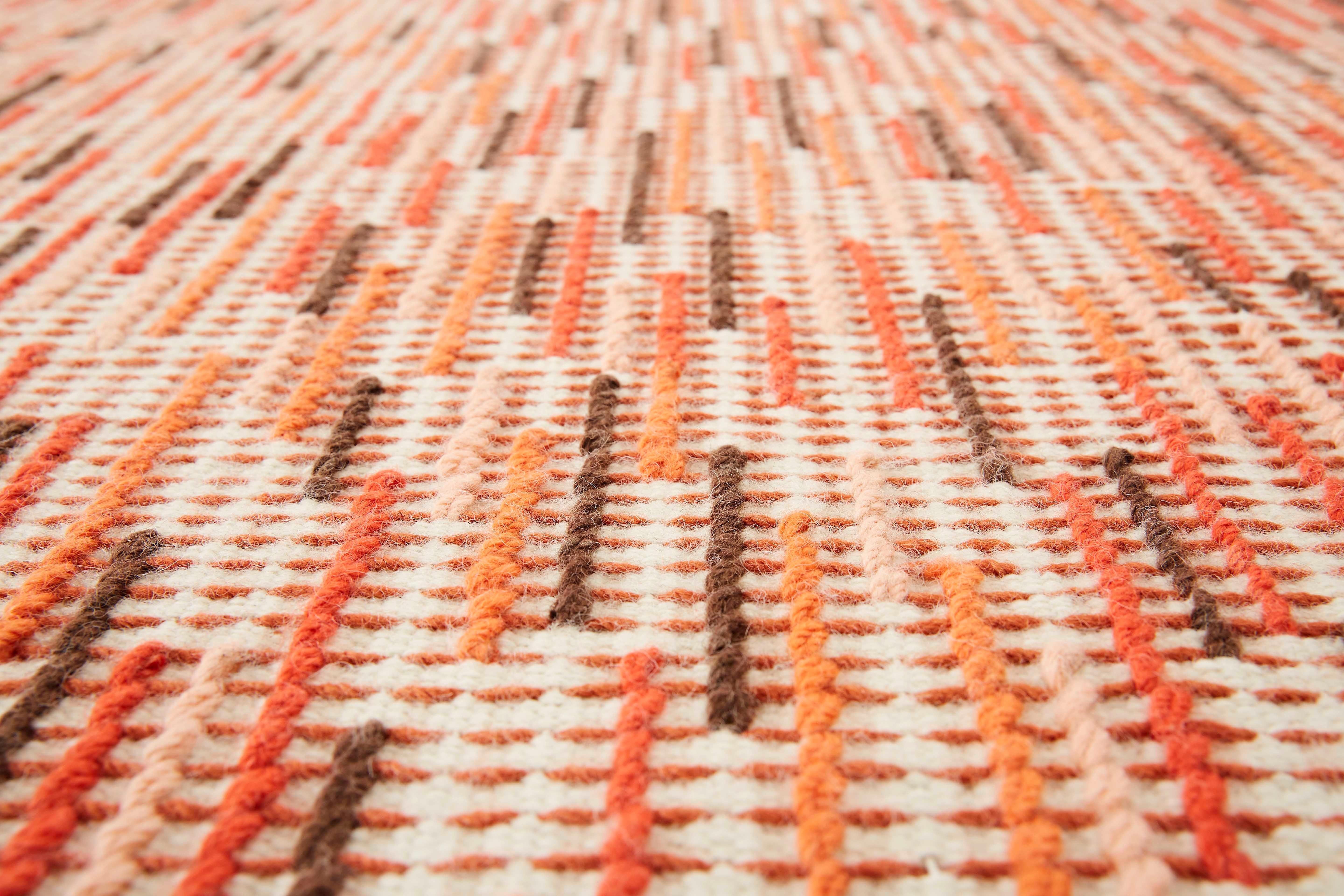 Modern Hand Loom Technique Backstitch Busy Large Rug in Brick Color by Raw-Edges For Sale