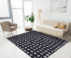 Hand Loomed Area Rug navy blue with white cross pattern