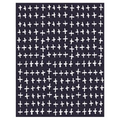Hand Loomed Area Rug navy blue with white cross pattern