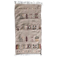 Hand-Loomed Berber Natural Wool Throw Rug, Beige Neutral