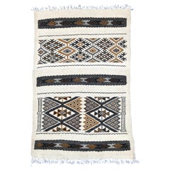 Hand-Loomed Berber Wool Accent Rug from Algeria, Geometric Beige and Cream