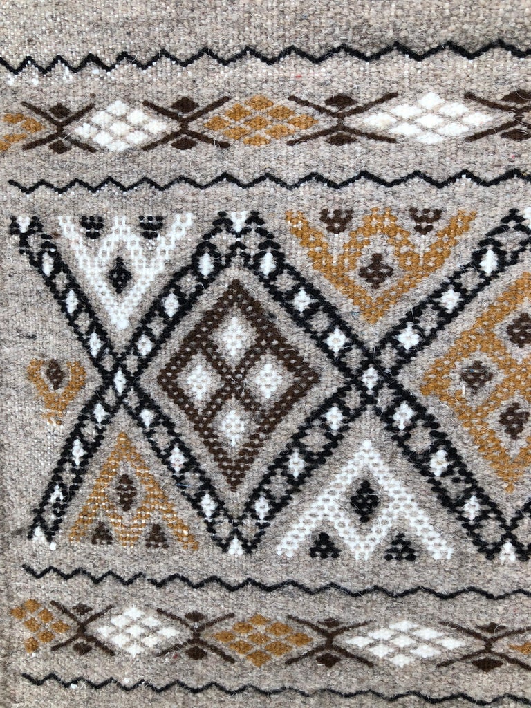 HandLoomed Berber Wool Tribal Accent Rug, Geometric Tan and Brown, 1.4