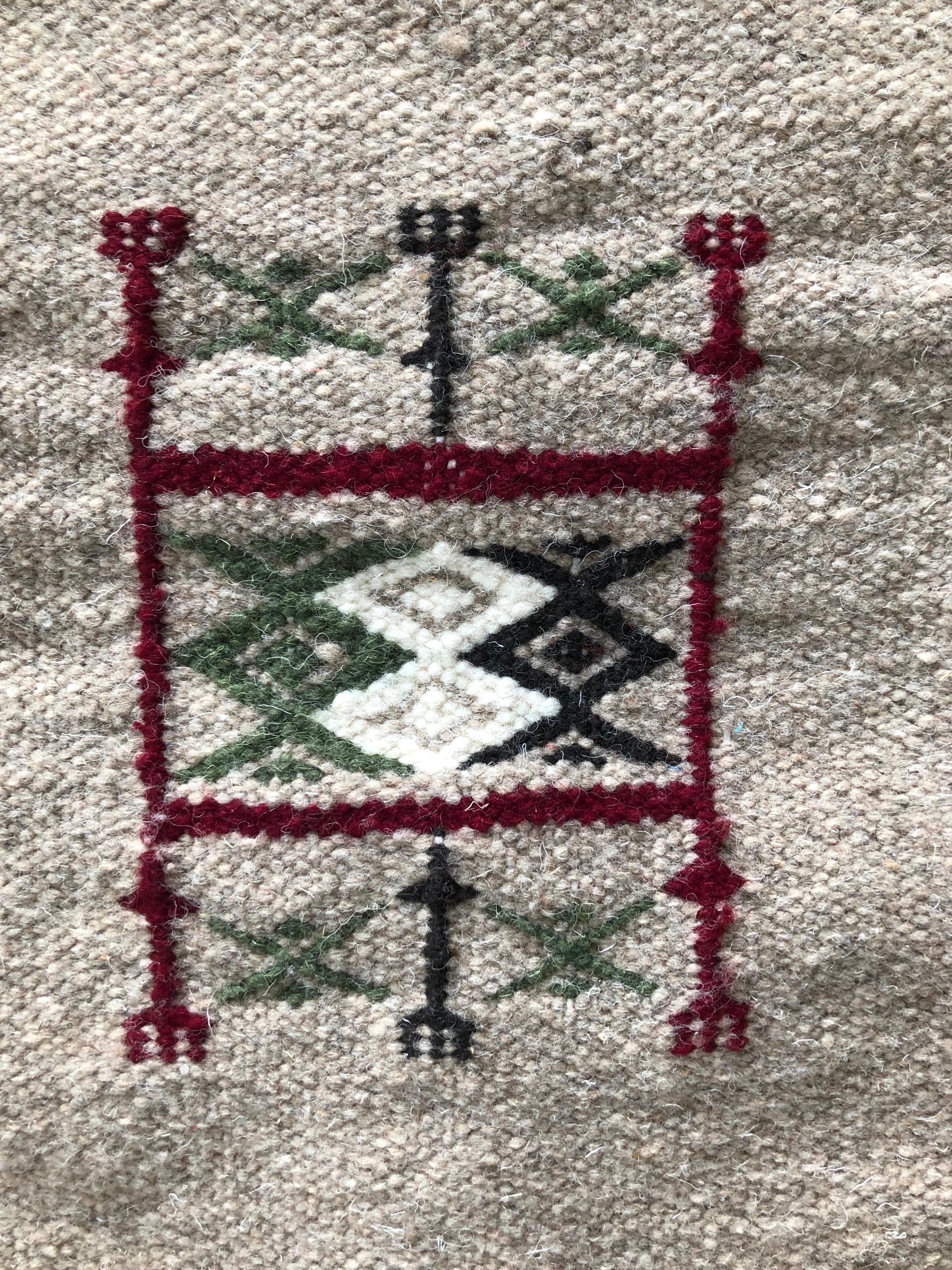 Tribal Hand-Loomed Berber Natural Wool Throw Rug, Beige Neutral For Sale
