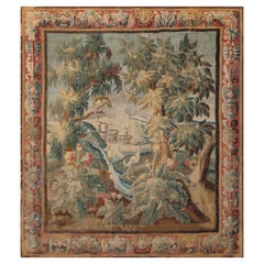Antique Hand-Loomed Landscape with Stream Tapestry, Aubusson France, Late 17th Century