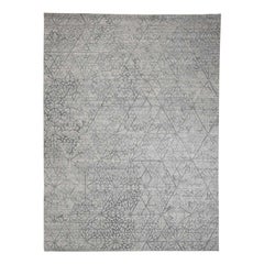Hand-Loomed Tone on Tone Hi-Lo Pile Wool and Silk Oriental Rug