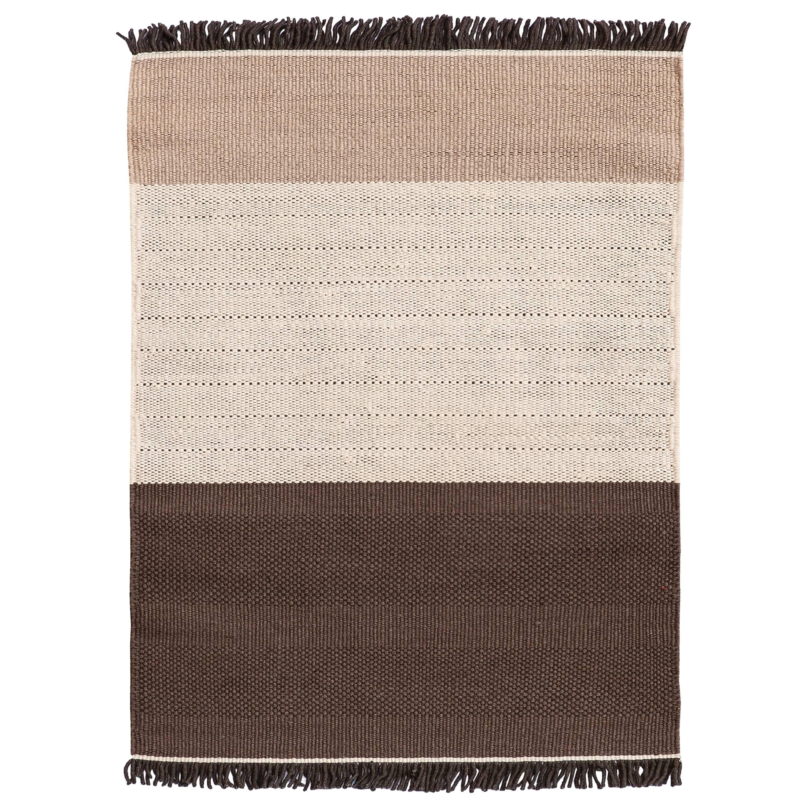 Hand-Loomed Tres Stripes Rug in Chocolate by Nani Marquina & Elisa Padron, Large