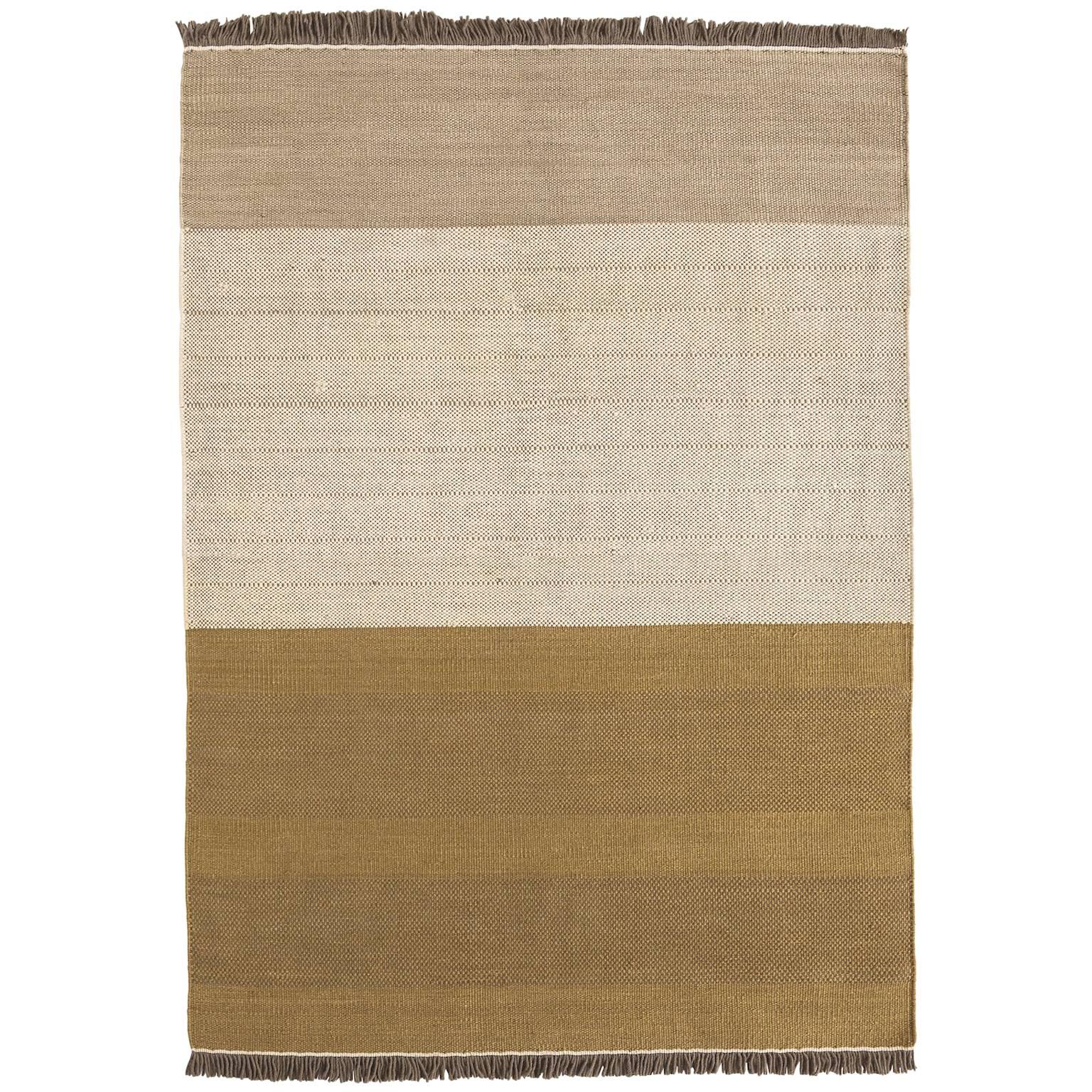 Hand-Loomed Tres Stripes Rug in Ochre by Nani Marquina & Elisa Padro, Large For Sale
