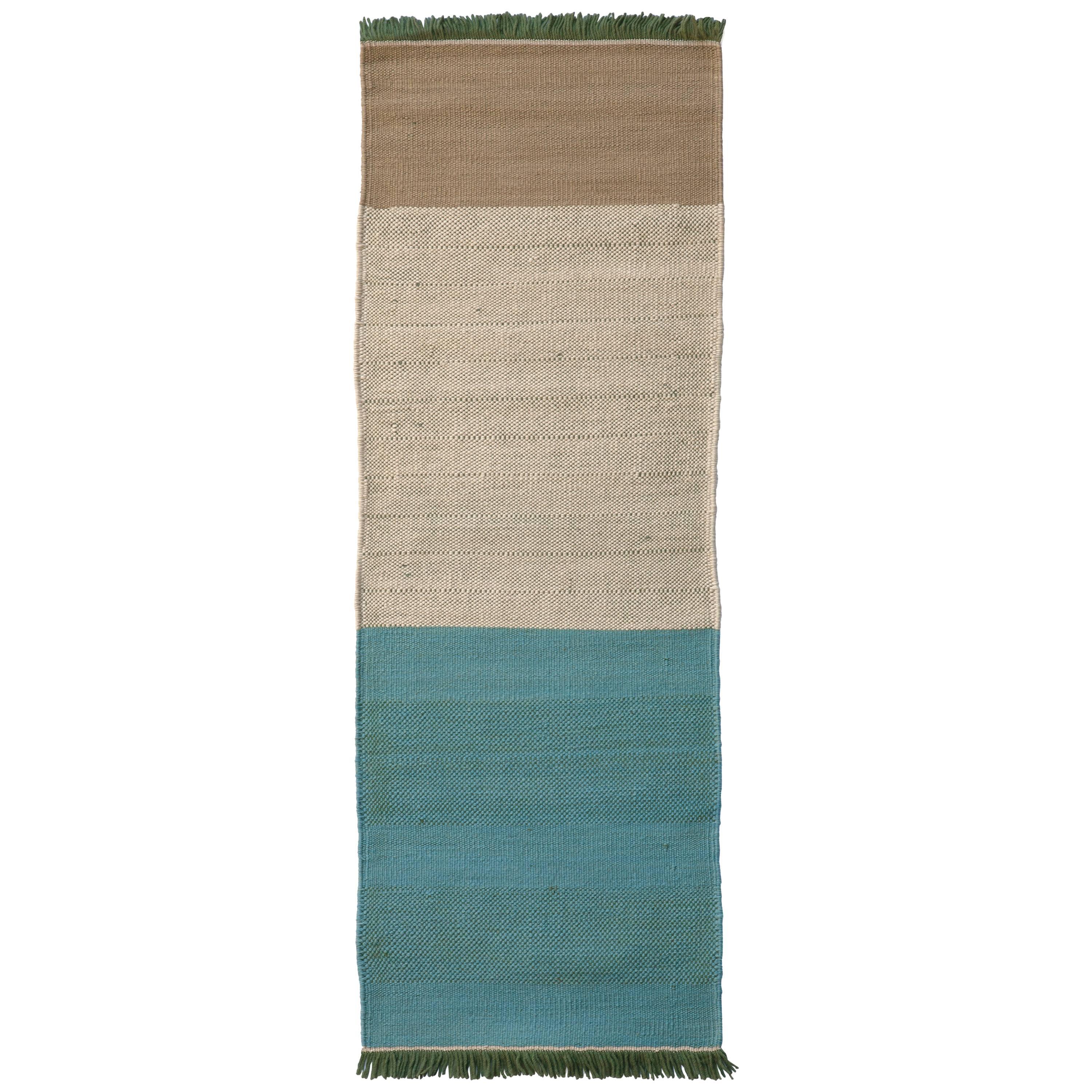 Hand-Loomed Tres Stripes Runner in Green by Nani Marquina & Elisa Padro For Sale