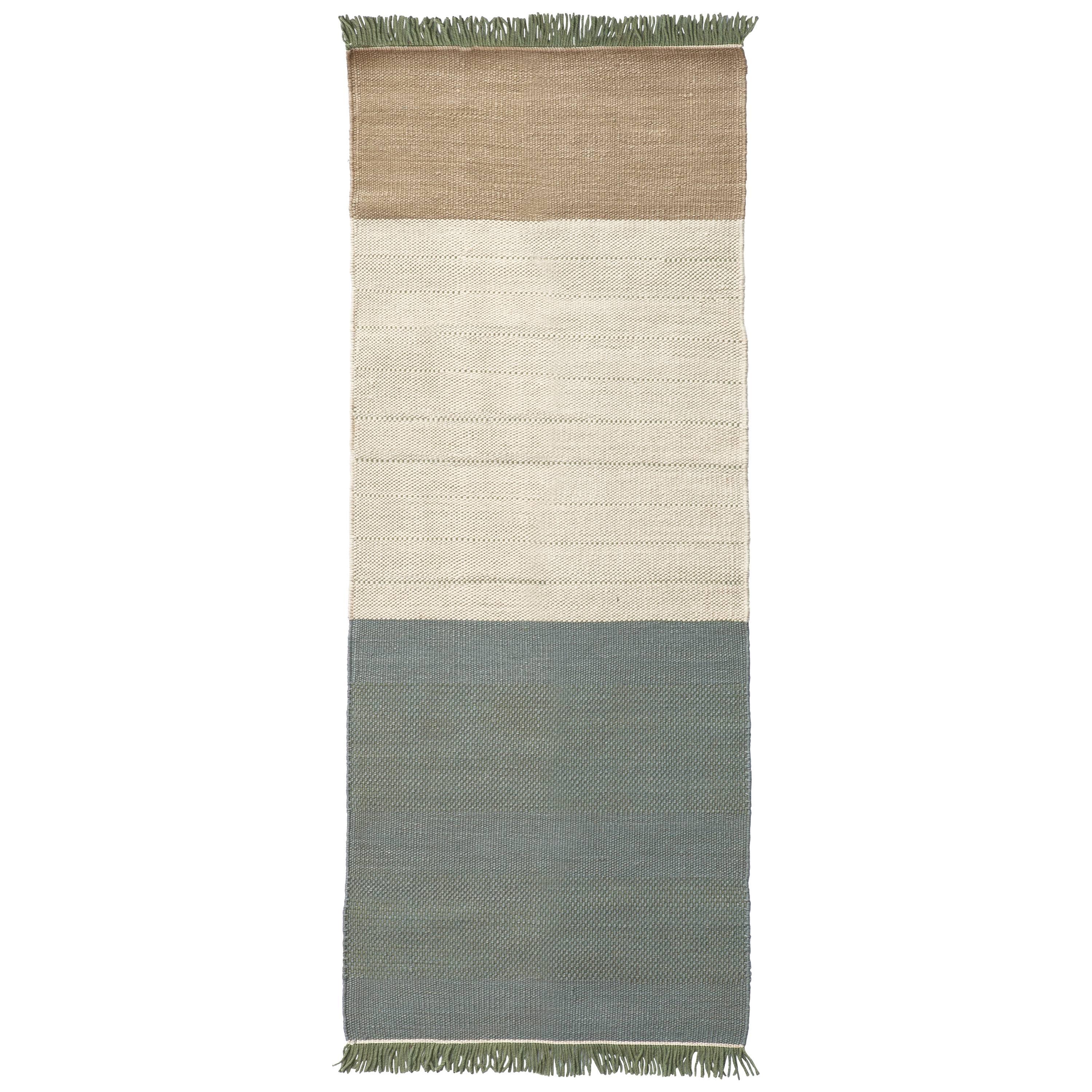 Hand-Loomed Tres Stripes Runner in Sage by Nani Marquina & Elisa Padron For Sale