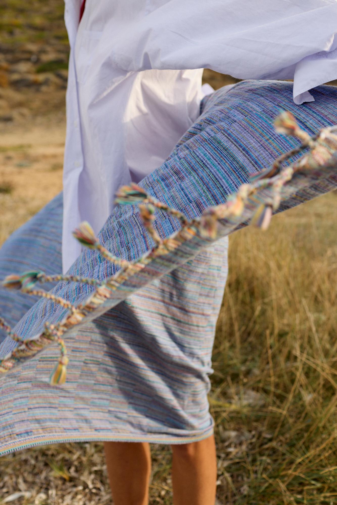 Hand-Loomed Turkish Towel (GOTS-Certified Organic Cotton) - Sandik Blue Pestemal In New Condition For Sale In Ojai, US