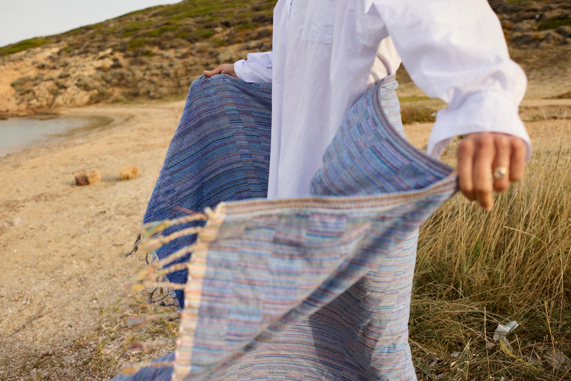 Hand-Loomed Turkish Towel (GOTS-Certified Organic Cotton) - Sandik Blue Pestemal For Sale 3