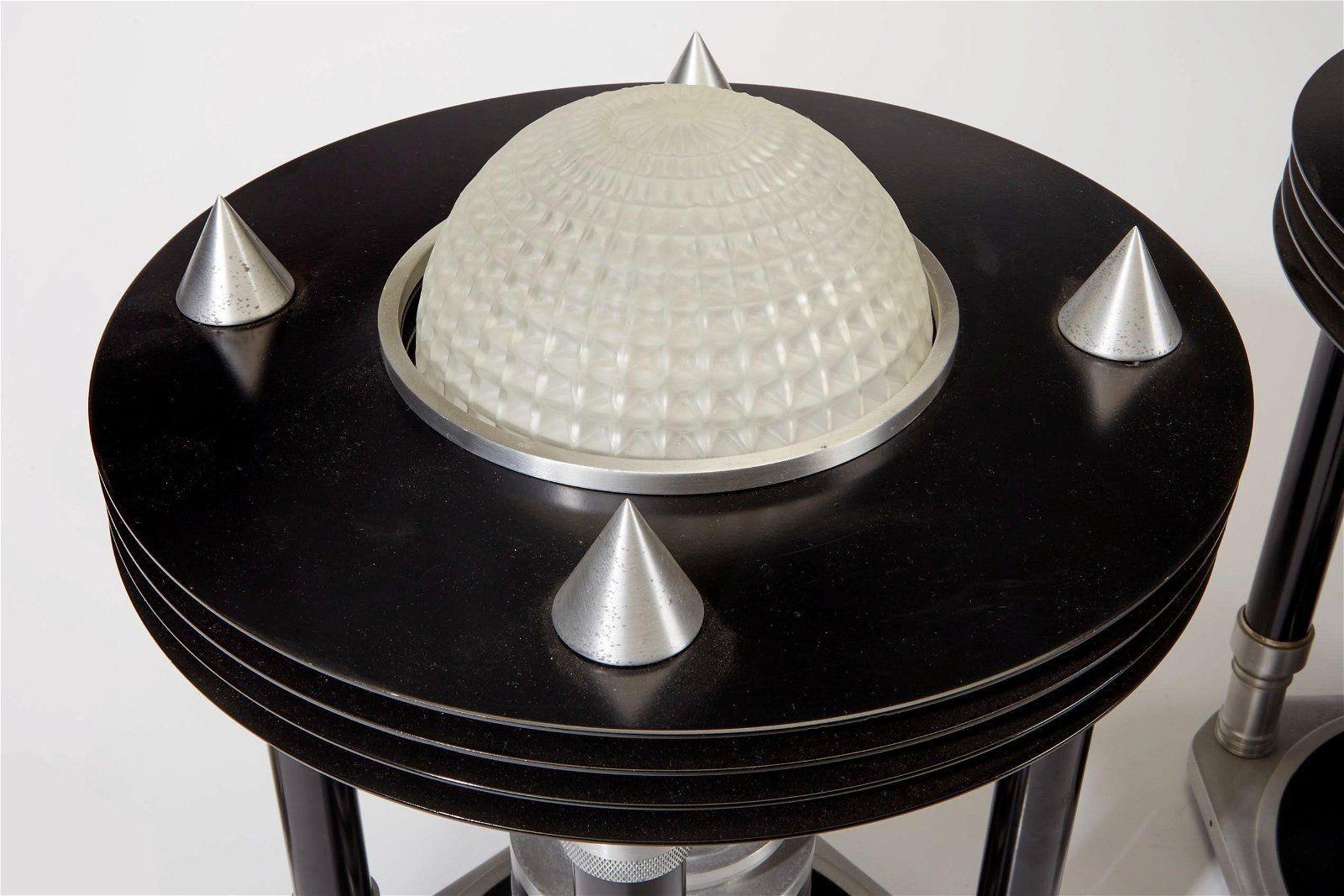 Late 20th Century Hand Machined Neo Art Deco Table Lamp Pair For Sale