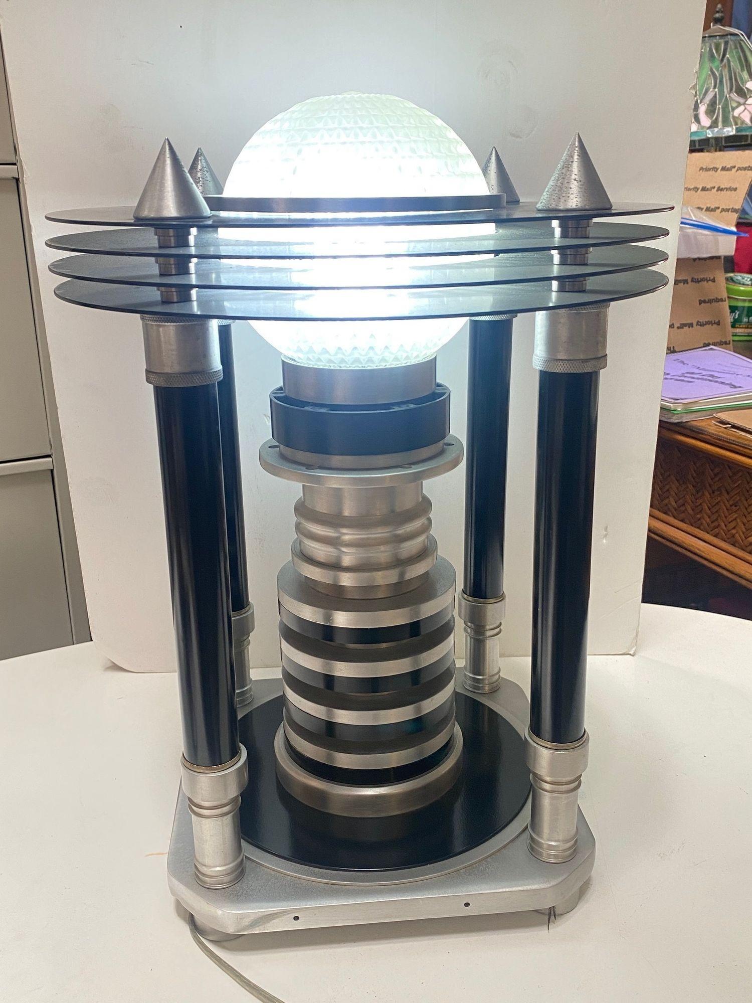 Aluminum Hand Machined Neo Art Deco Table Lamp Pair For Sale
