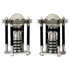 Vintage Hand Machined Neo Art Deco Table Lamp Pair