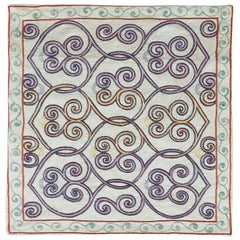 Hand-Made 100% Silk Suzani Cushion Cover, Uzbek Embroidered Lace Pillow