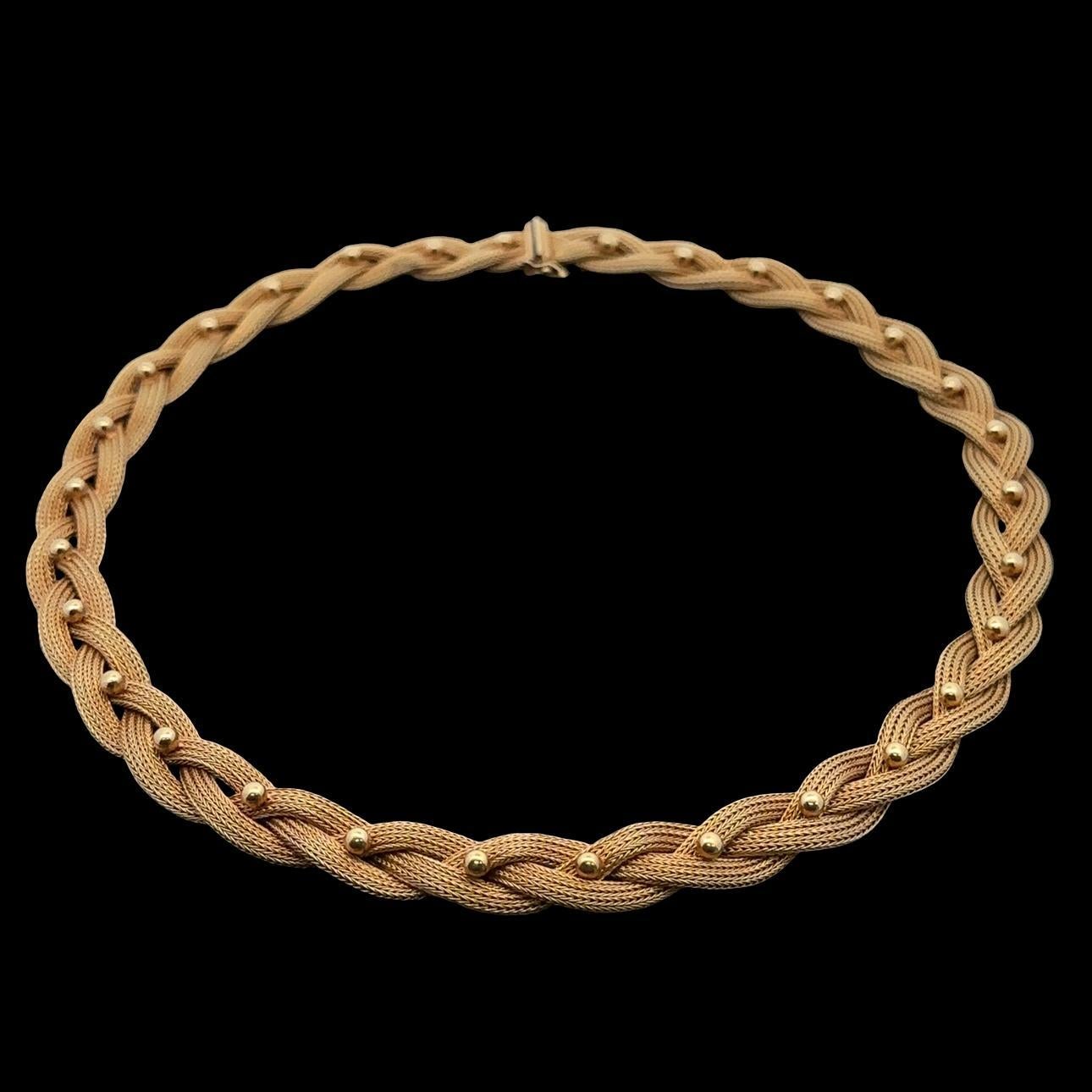Material: Solid 14k Yellow Gold
Weight: 48.44 Grams
Chain Type: Braided Wheat link w/ Polished Bead Balls 
Chain Length: 18 inches
Chain Width: 10.5mm (0.41