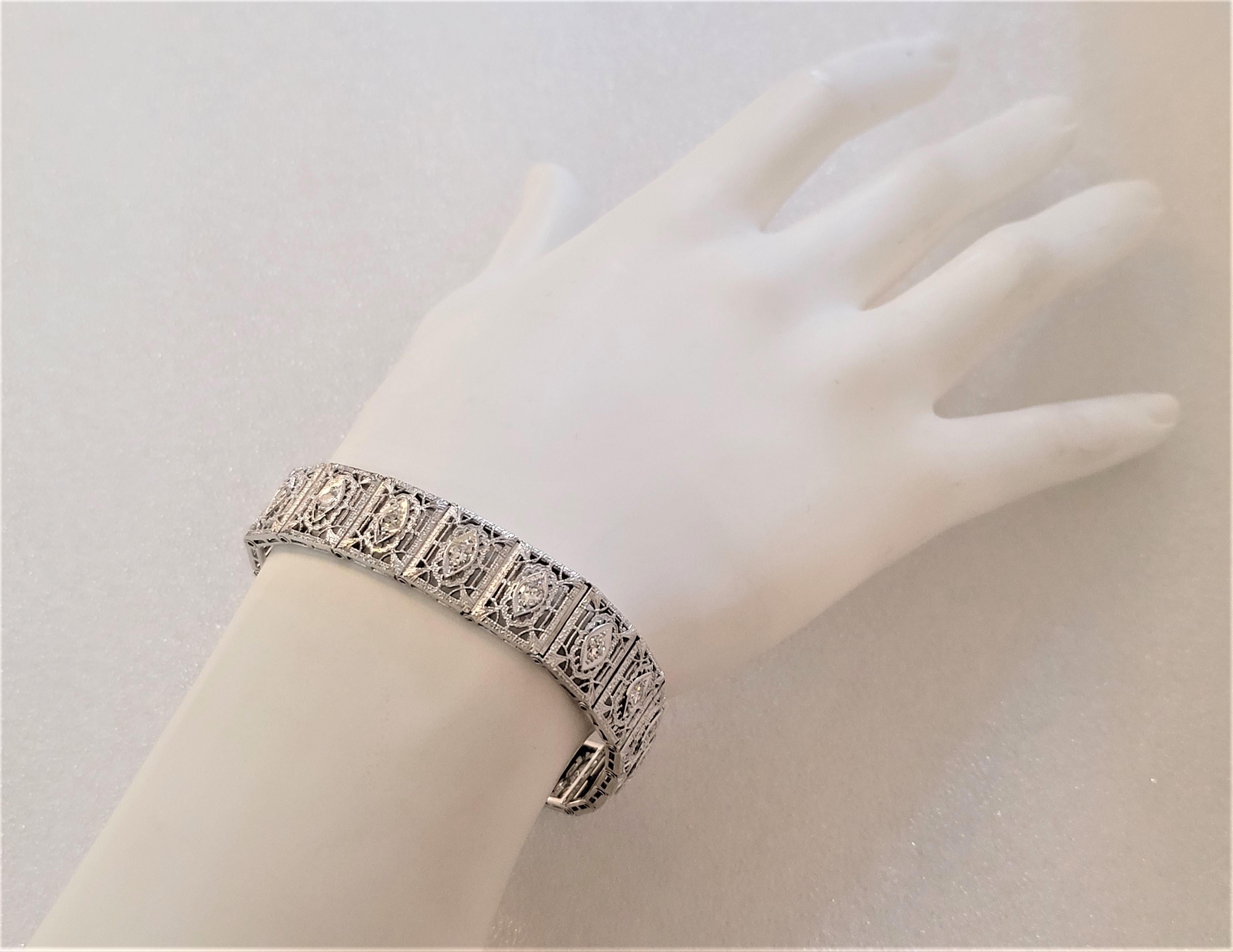 Round Cut Hand-Made 14K & Platinum Women Bracelet with Diamonds For Sale