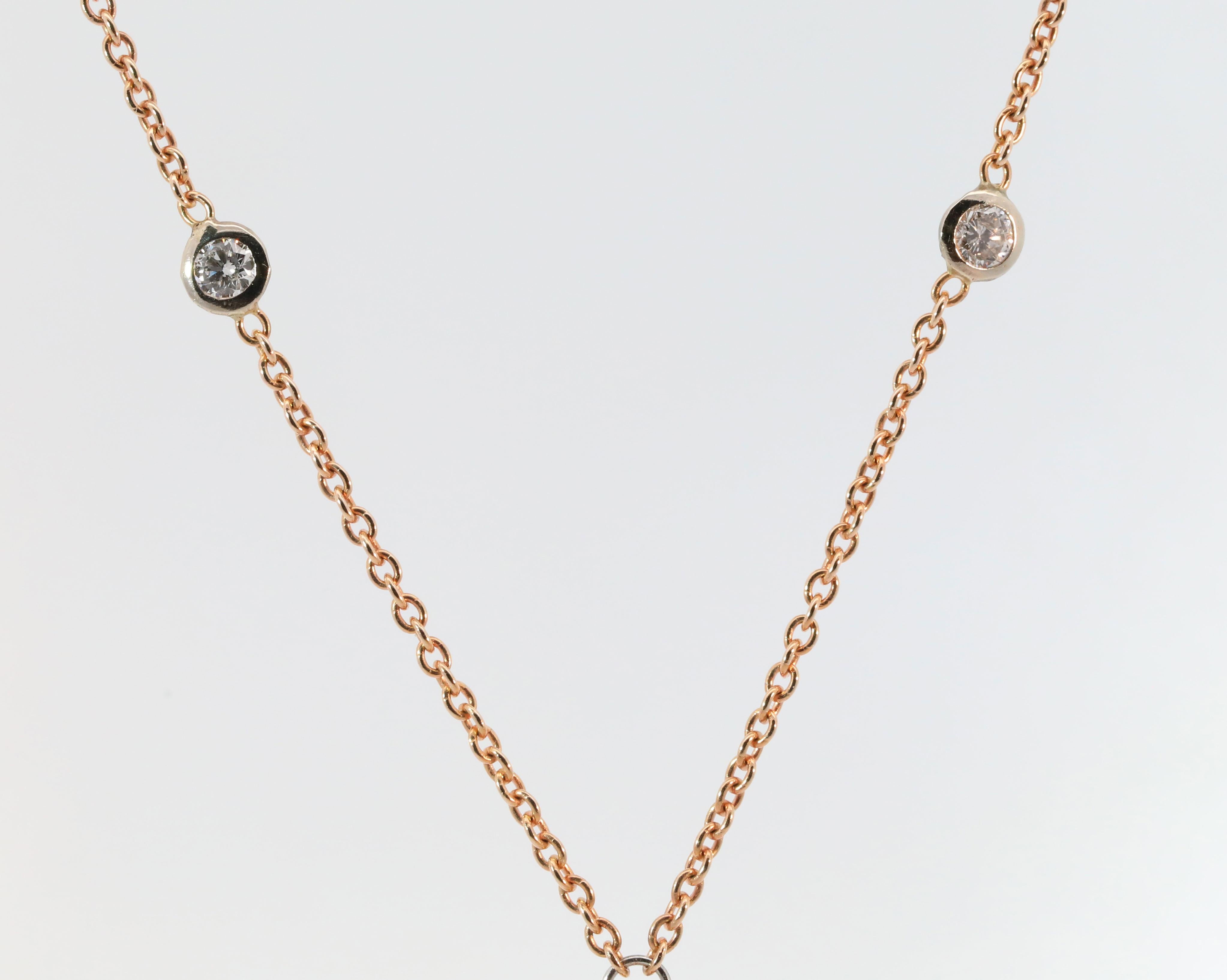 Modern Hand Made 14K Rose & Yellow Gold, Natural Diamonds & Natural Tourmaline Necklace For Sale