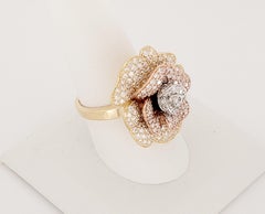 Handgefertigter 14K Try Color-Blumenring mit Diamanten