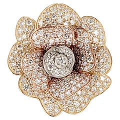 Handgefertigter 14K Try Color-Blumenring mit Diamanten
