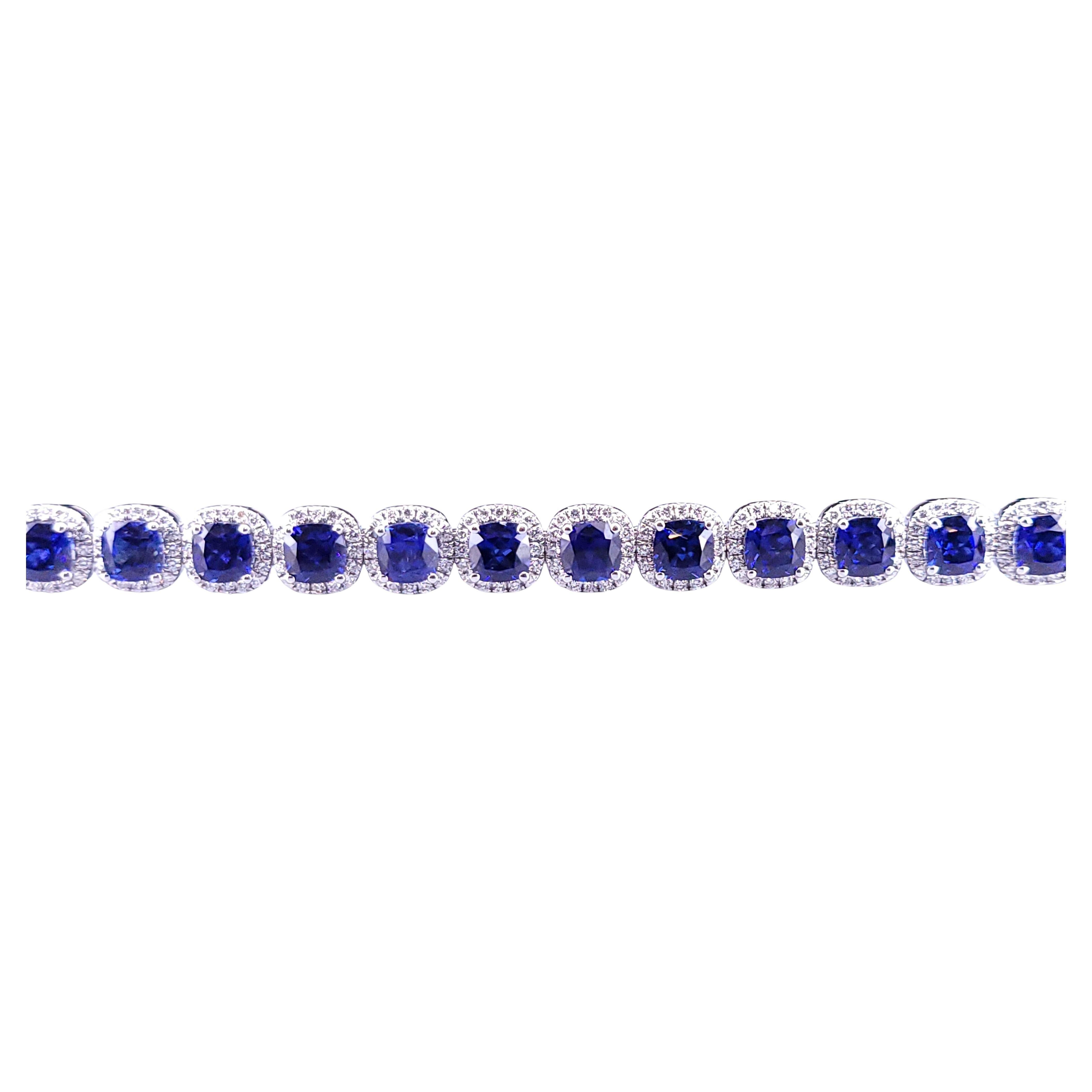 Hand Made Bracelet with Sapphire & Diamonds
Material 14K White Gold
Sapphire: 27.50ct
Diamonds:4.10ct
Diamond Clarity: VS
Color Grade: G
Size: Fits wrist up to 61/2 ''
Each Link Measures: 9mm
Weight:26.9 gm
Condition: New
Retail Price: $16,500