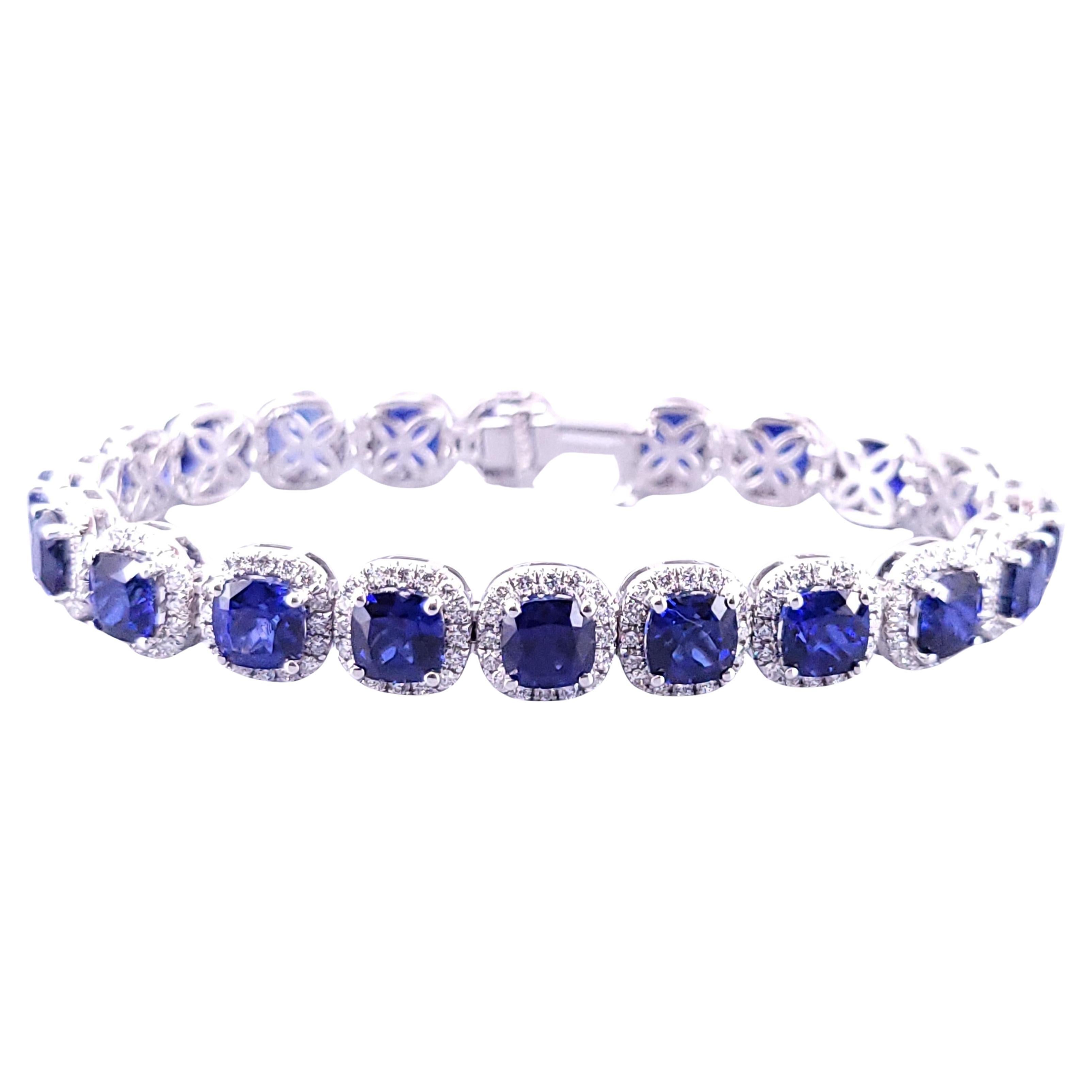 Hand Made 14K White Gold Bracelet with Sapphire & Diamonds